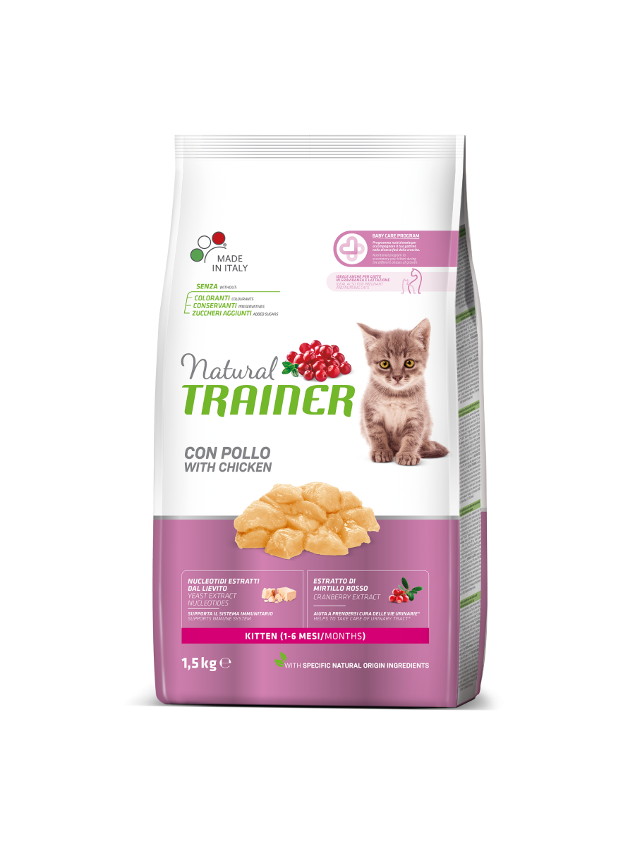 Natural Trainer Kitten Crocchette Con Pollo Per Gatti Cuccioli Sacco 1,5kg