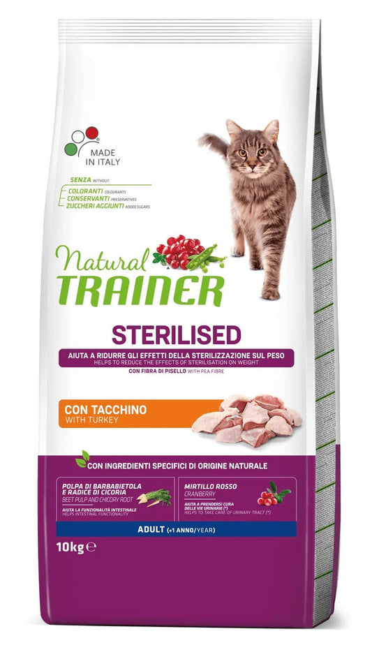 Natural Trainer Sterilised Crocchette Con Tacchino Per Gatti Adulti Sacco 10kg