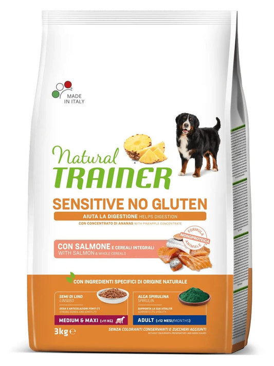 Natural Trainer Sensitive No Gluten Crocchette Con Salmone Per Cani Adulti Taglia Media/Grande Sacco 3kg