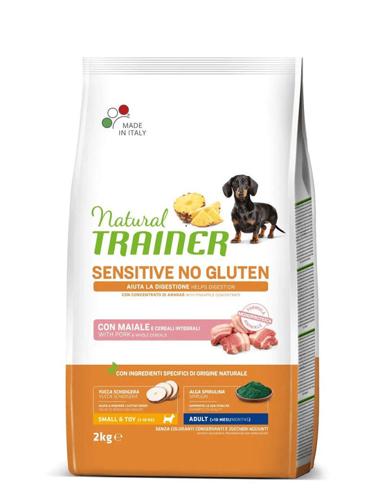 Natural Trainer Sensitive Senza Glutine Crocchette Maiale Per Cani Adulti Taglia Mini Sacco 2kg