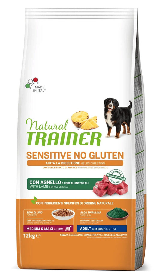 Natural Trainer Sensitive Senza Glutine Crocchette Agnello Per Cani Adulti Taglia Media/Grande 12kg