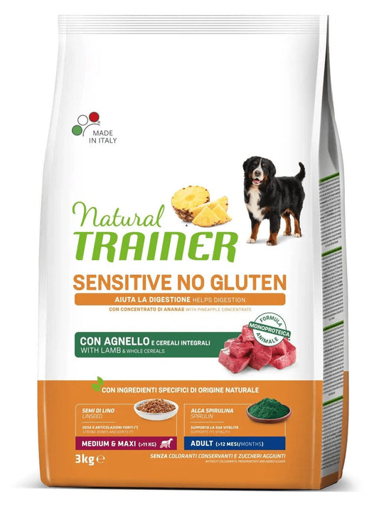 Natural Trainer Sensitive Senza Glutine Crocchette Agnello Per Cani Adulti Taglia Media/Grande 3kg