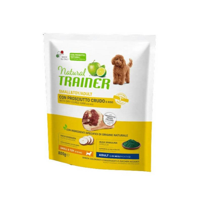 Natural Trainer Crocchette Prosciutto Crudo e Riso Cane Adult Small & Toy 800gr