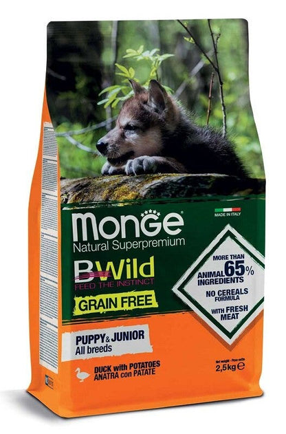Monge B Wild Grain Free Con Anatra/Patate Cibo Secco Per Cuccioli Sacco 12Kg