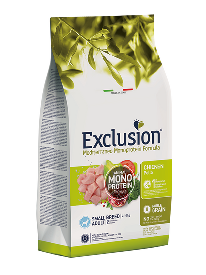 Exclusion Mediterraneo Monoprotein Formula Noble Grain Cibo Secco Con Pollo Cani Adulti Taglia Small Sacco 2kg