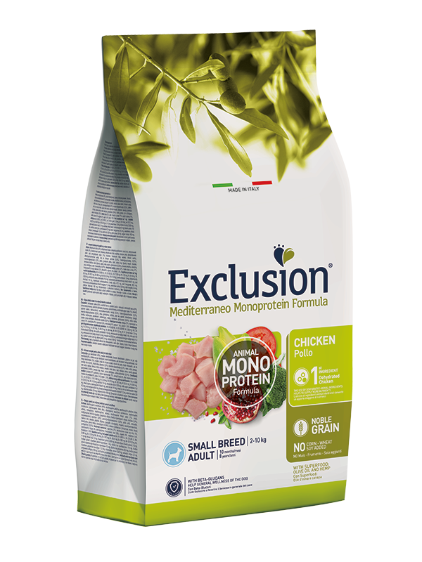 Exclusion Mediterraneo Monoprotein Noble Grain Crocchette Pollo Per Cani Adulti Taglia Piccola Sacco 500g
