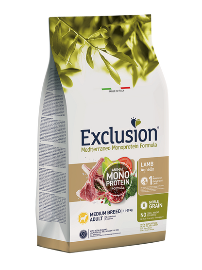 Exclusion Mediterraneo Monoprotein Formula Noble Grain Lamb Crocchette Con Agnello Per Cani Adulti Taglia Media Sacco 3kg