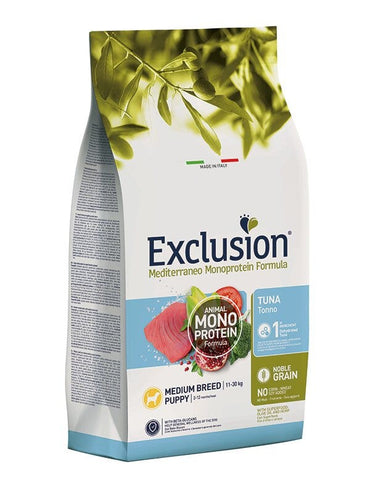 Exclusion Mediterraneo Monoprotein Formula Noble Grain Tuna Crocchette Con Tonno Per Cuccioli Taglia Media Sacco 3kg