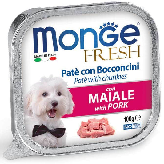 Monge Fresh Paté Bocconcini Con Maiale Cibo Umido Per Cani Adulti 100g