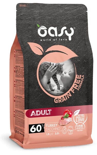 Oasy Grain Free Formula Adult Tacchino Cibo Secco Per Gatti 7,5kg