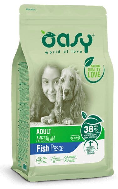 Oasy Lifestage Adult Medium con Pesce Cibo Secco Per Cani 12Kg