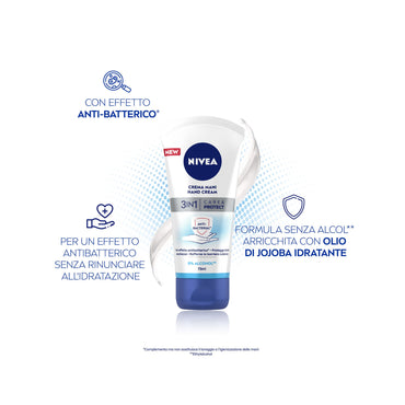 Nivea Crema Mani 3in1 Care & Protect Con Effetto Antibatterico Crema Antibatterica Mani 75ml