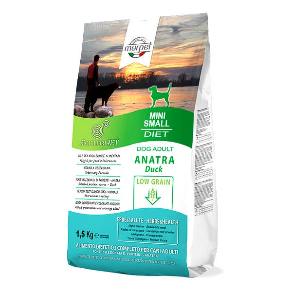 Marpet Aequilibriavet Low Grain Anatra Cibo Secco Per Cani Adulti Taglia Mini Small Sacco 1,5Kg