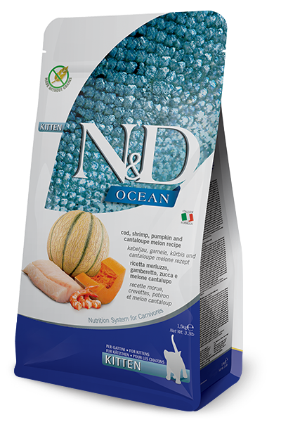 Farmina N&D Ocean Merluzzo E Gamberetto Gatti Cuccioli Sacco 300g