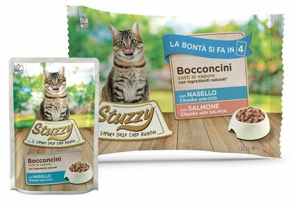Stuzzy Bocconcini Con Nasello/Salmone Cibo Umido Gatti Adulti Multipack 4x85g
