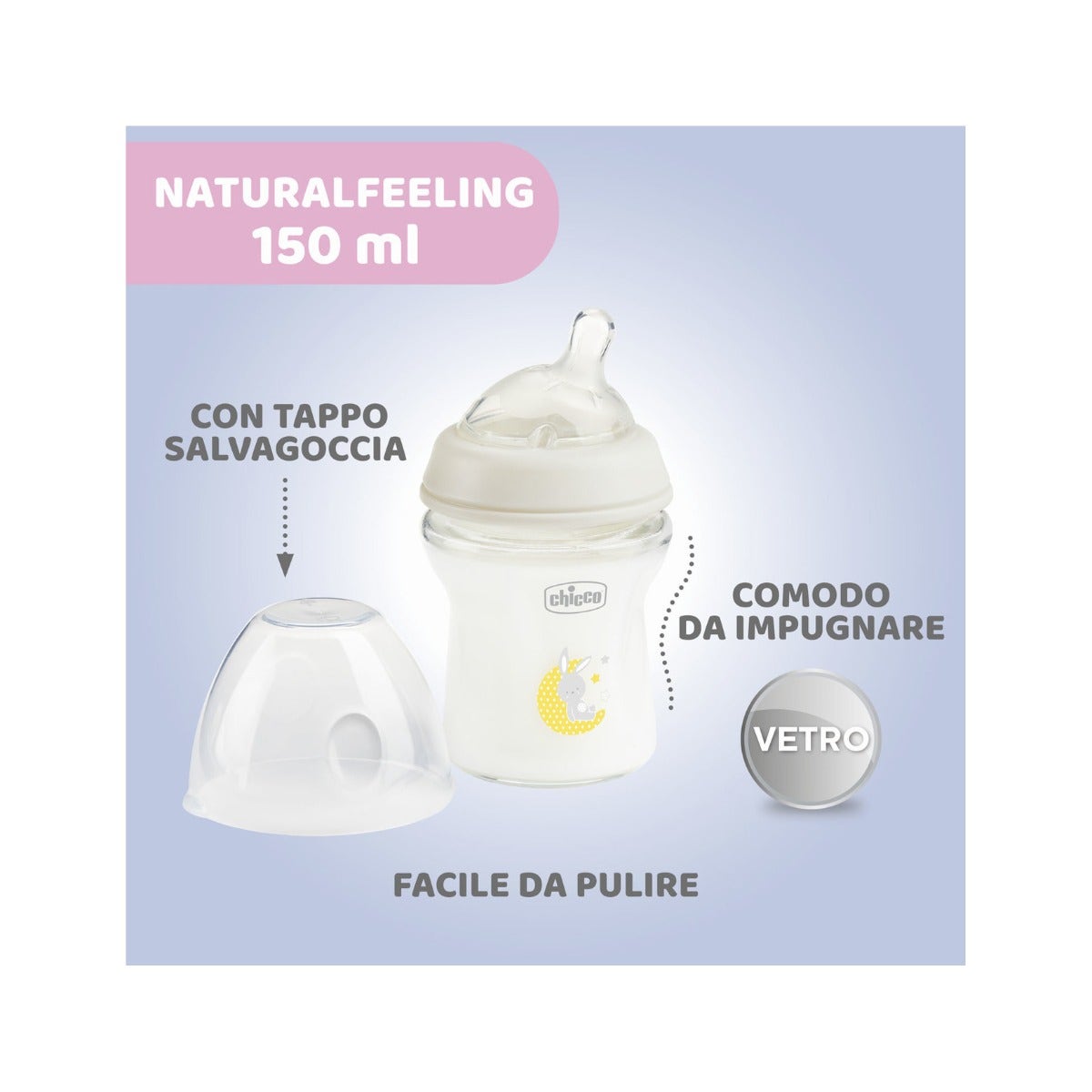 Chicco Biberon In Vetro Natural Feeling Flusso Lento 0 Mesi+ 150ml