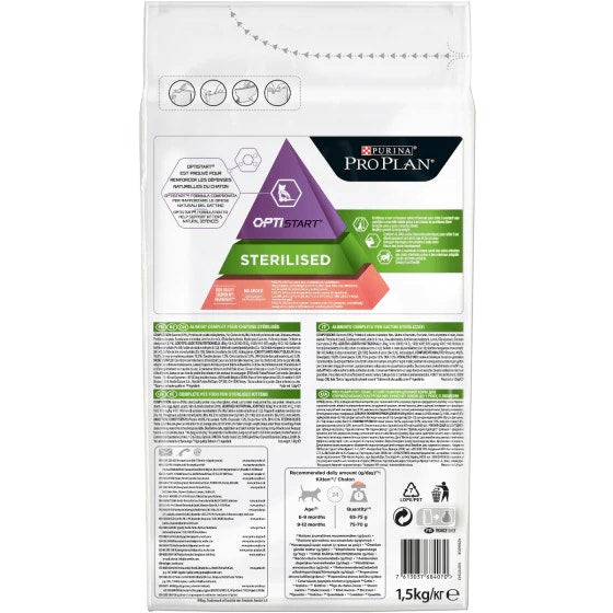 Purina Pro Plan Sterilised Kitten Crocchette Salmone Sacco 1,5kg