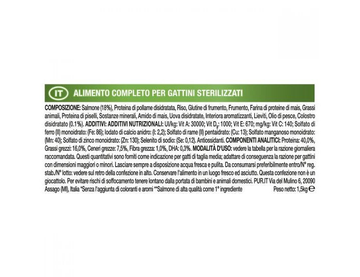Purina Pro Plan Sterilised Kitten Crocchette Salmone Sacco 1,5kg