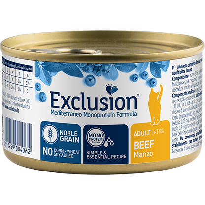 Exclusion Mediterraneo Monoprotein Noble Grain Cibo Umido Manzo Per Gatti Adulti 85g