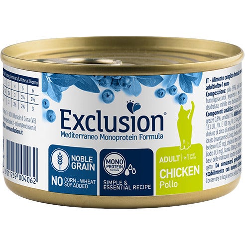 Exclusion Mediterraneo Monoprotein Noble Grain Cibo Umido Pollo Per Gatti Adulti 85g