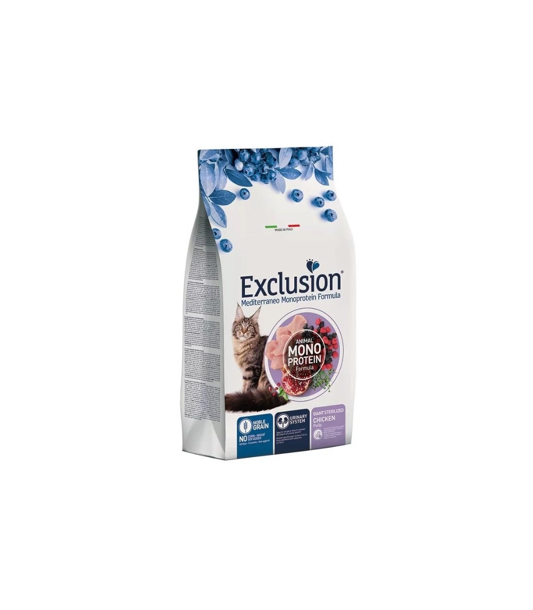 Exclusion Mediterraneo Monoprotein Noble Grain Giant Sterilized Per Gatti Sterilizzati Cibo Secco Pollo Per Gatti Sterilizzati 1,5kg