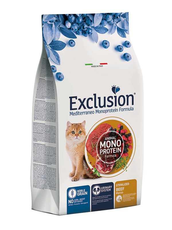 Exclusion Mediterraneo Monoprotein Noble Grain Crocchette Manzo Per Gatti Sterilizzati 300g