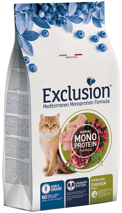 Exclusion Mediterraneo Monoprotein Noble Grain Sterilized Cibo Secco Pollo Per Gatti Adulti 300g