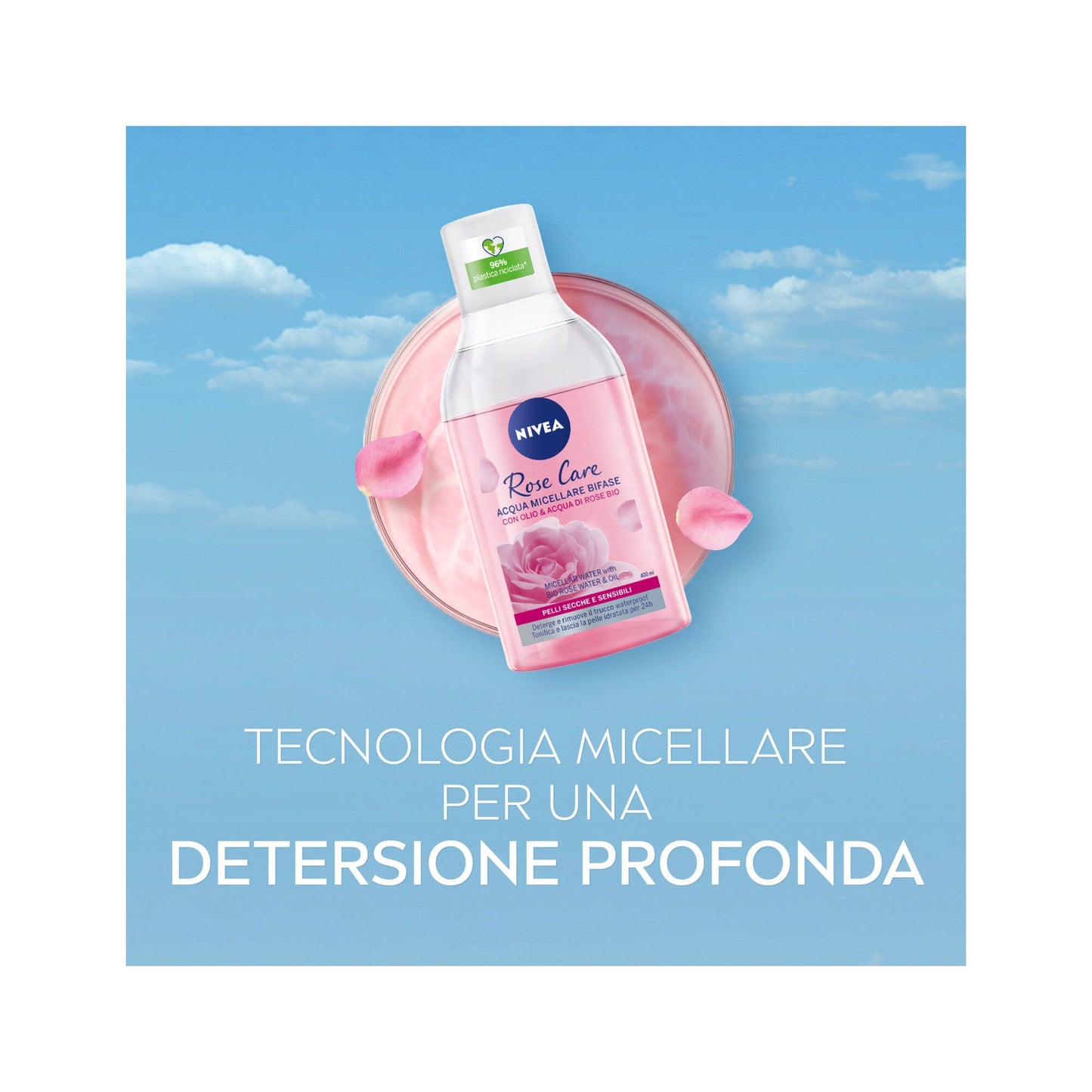 Nivea Rose Care Acqua Micellare Bifase Detergente Viso E Occhi Struccante Lenitivo 400ml