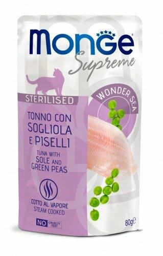 Monge Supreme Pezzetti Di Tonno Con Spigola E Piselli Per Gatti Adulti Sterilizzati Busta 80g