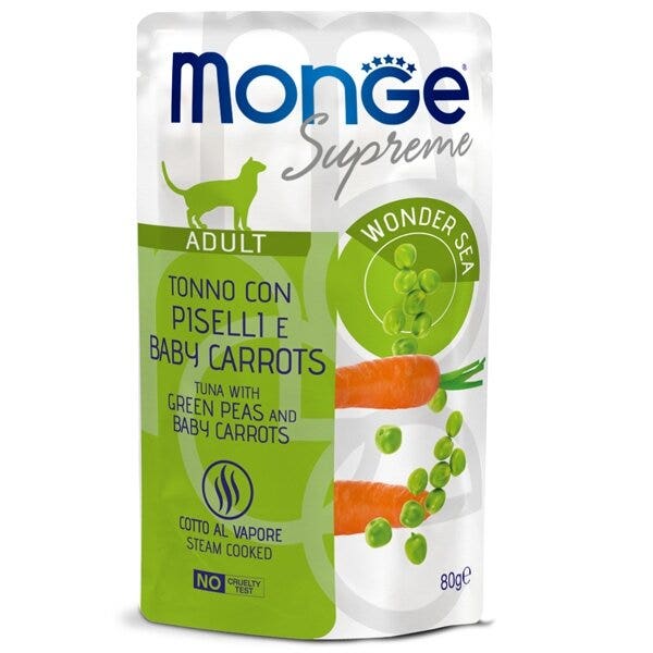 Monge Supreme Pezzetti Di Tonno Con Piselli E Baby Carrots Per Gatti Adulti Busta 80g