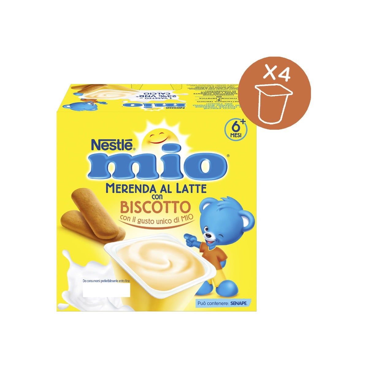 Nestlè Mio Merenda Al Latte Biscotto 4 Vasetti Da 100g
