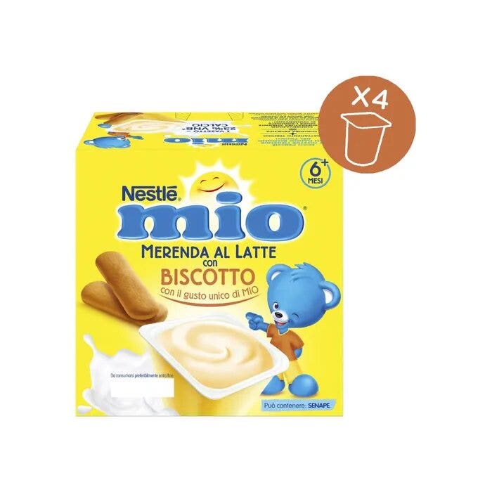 Nestlè Mio Merenda Al Latte Biscotto 4 Vasetti Da 100g