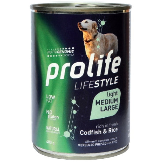 Prolife Lifestyle Light  Merluzzo Fresco Con Riso Cibo Umido Per Cani Adulti Taglia Media/Grande Lattina 400g