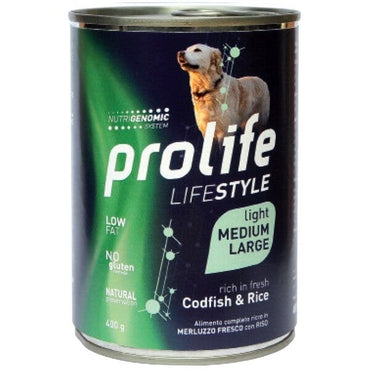 Prolife Lifestyle Light  Merluzzo Fresco Con Riso Cibo Umido Per Cani Adulti Taglia Media/Grande Lattina 400g