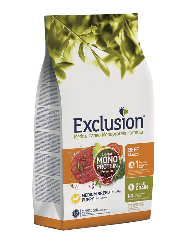 Exclusion Mediterraneo Monoprotein Noble Grain Puppy Beef Medium 12kg