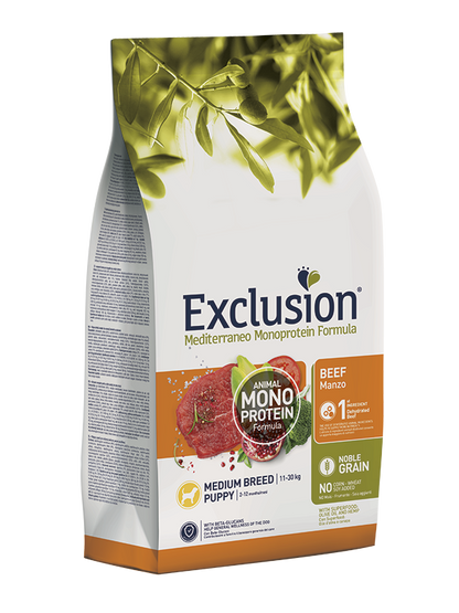 Exclusion Mediterraneo Monoprotein Noble Grain Puppy Beef Medium 12kg