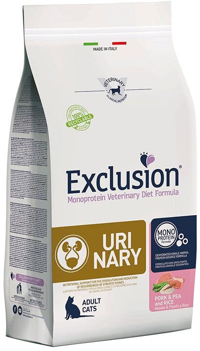 Exclusion Monoprotein Veterinary Diet Urinary Maiale Piselli E Riso Per Gatti Sacco 300g