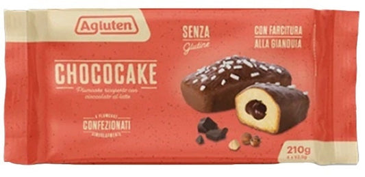 Agluten Chococake 4 Plumcake Ricoperti con Cioccolato al Latte con Farcitura alla Gianduia da 52,5g
