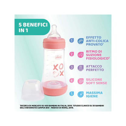 Chicco Biberon Neonato Perfect 5 Biberon Rosa Flusso Medio 240 ml 2Mesi+
