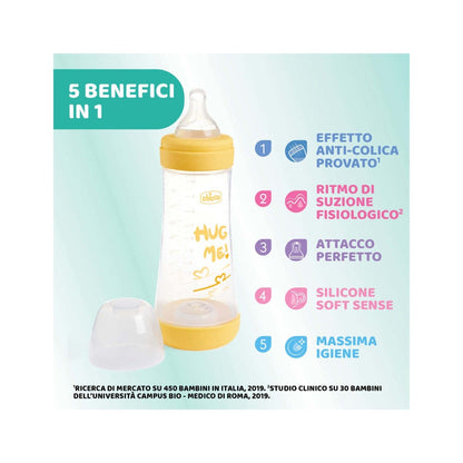 Chicco Biberon Neonato Perfect 5 Giallo Flusso Veloce 300 ml 4M+