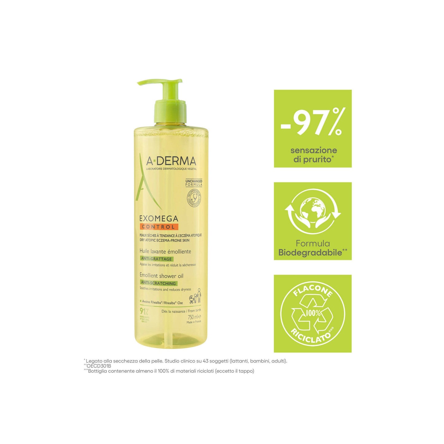 A-Derma Exomega Control Olio Lavante Emolliente Anti-grattage 750ml