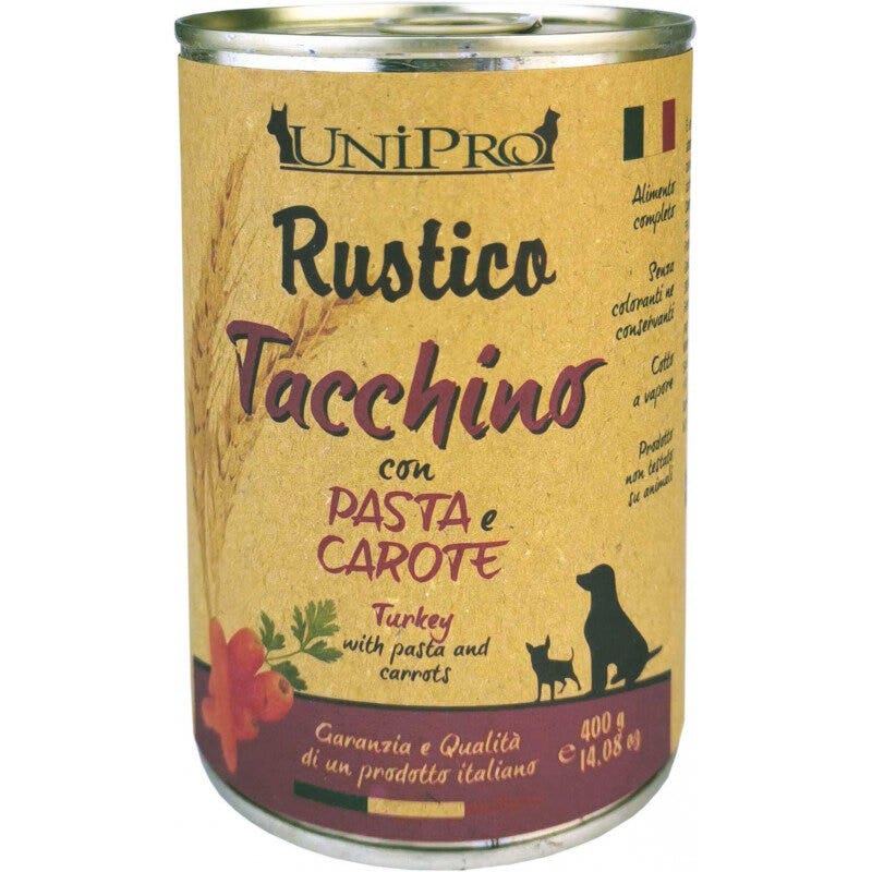 Unipro Rustico Tacchino Con Pasta E Carote Cibo Umido Per Cani 400g