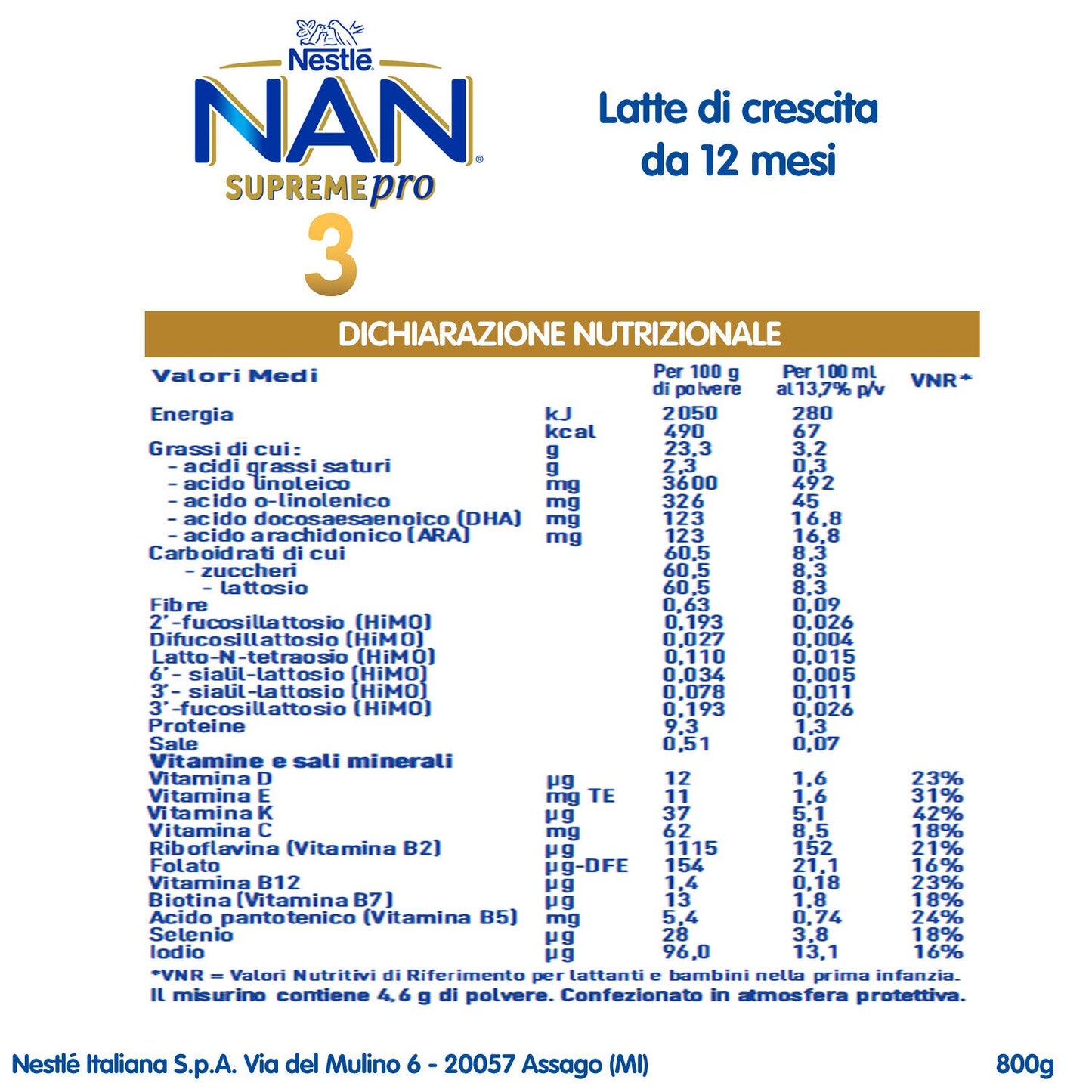Nan Supreme Pro 3 Latte Di Crescita Polvere 800g