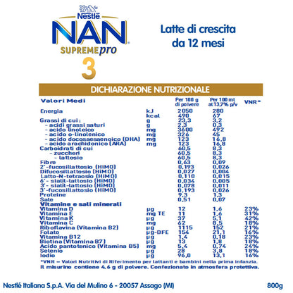Nan Supreme Pro 3 Latte Di Crescita Polvere 800g