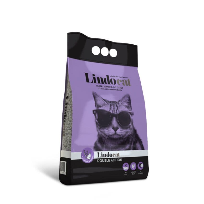 Lindocat Double Action Lettiera Per Gatti Agglomerante Bianca Profumo di Lavanda 10L