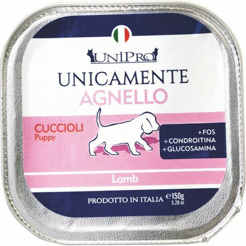 Unipro Unicamente Agnello Cibo Umido Cani Cuccioli Vaschetta 150g