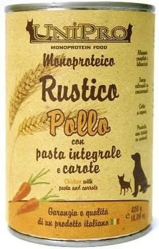 Unipro Rustico Pollo Pasta Integrale Carote Cibo Cane Adulto Barattolo 400g