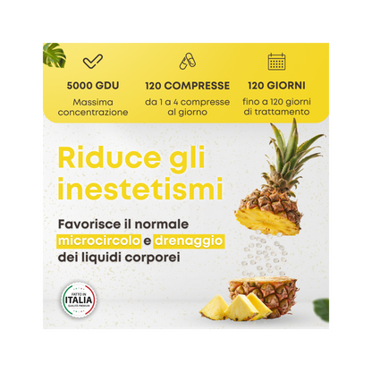 Natugea Bromelina Forte Drenante 5000 GDU/g Vegana Detox Anticellulite 120 Compresse