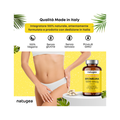 Natugea Bromelina Forte Drenante 5000 GDU/g Vegana Detox Anticellulite 120 Compresse