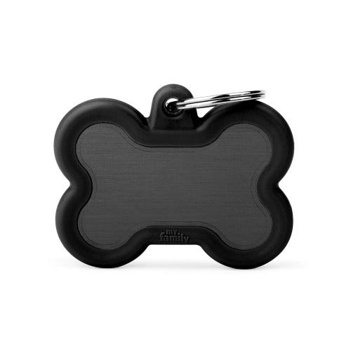 Medaglietta Per Cani E Gatti Osso In Alluminio Nero Con Gomma